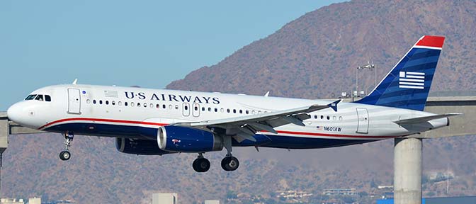 US Airways Airbus A320-232 N601AW, Phoenix Sky Harbor, January 17, 2016